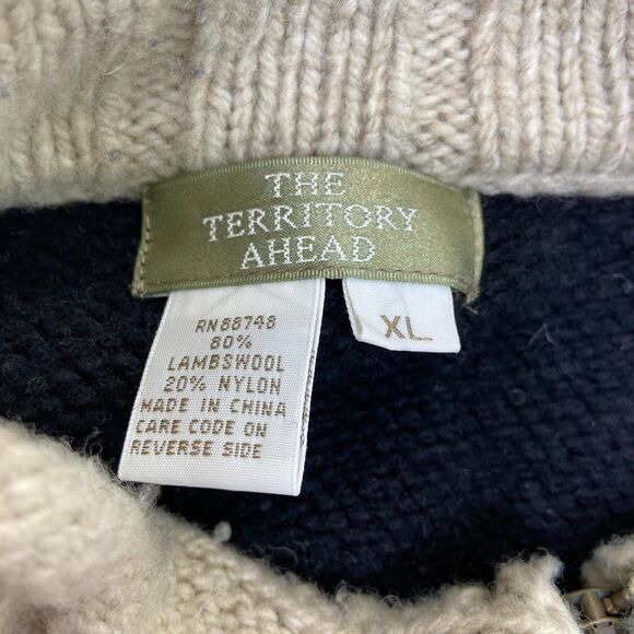 The Territory Ahead Men's XL Wool Blend Black Cream Striped 1/4 Zip Knit Sweater - Picture 4 of 6